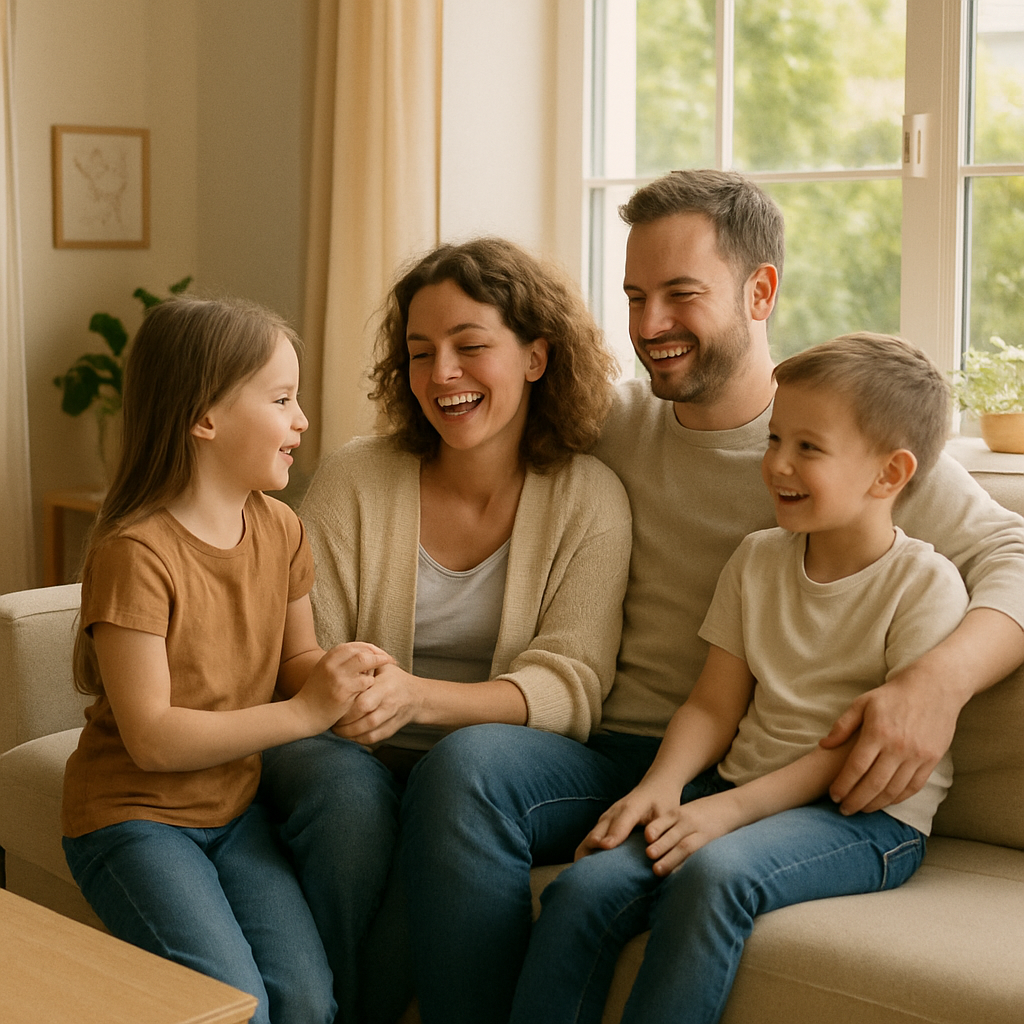 Family enjoying comfort in a sunlit room