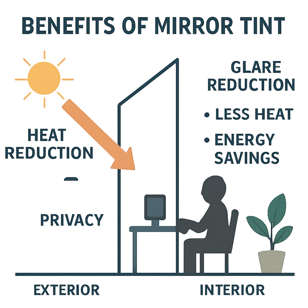 Diagram showing the benefits of mirror tint