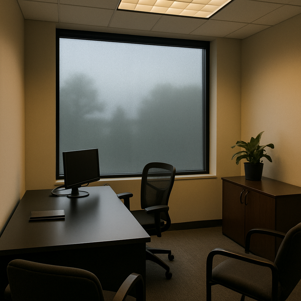 Office with privacy-enhancing window tint