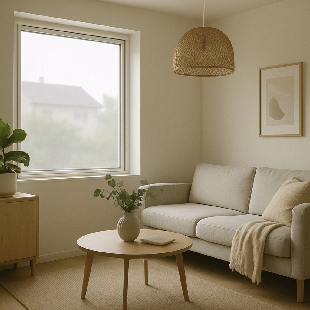 Living room with minimal glare due to window film