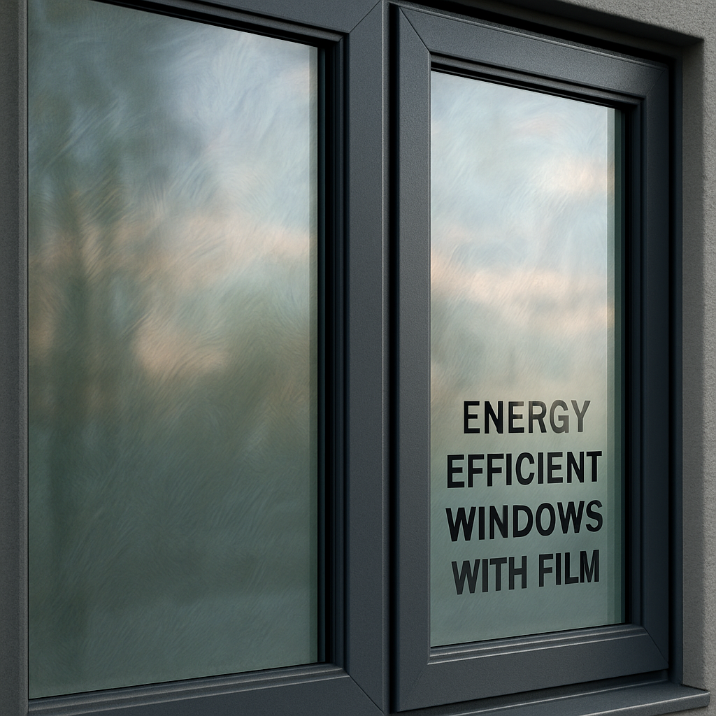 Close-up of energy-efficient windows with film