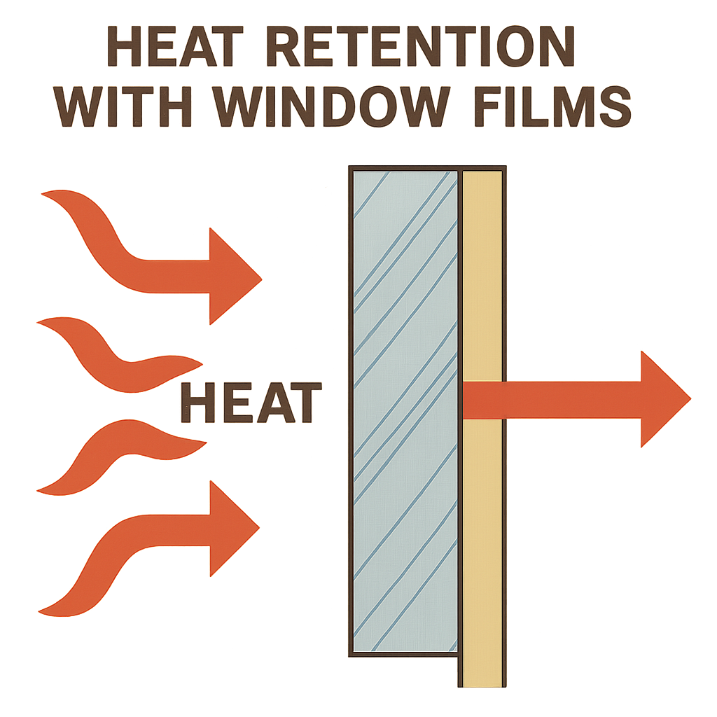 Diagram showing heat retention with window films